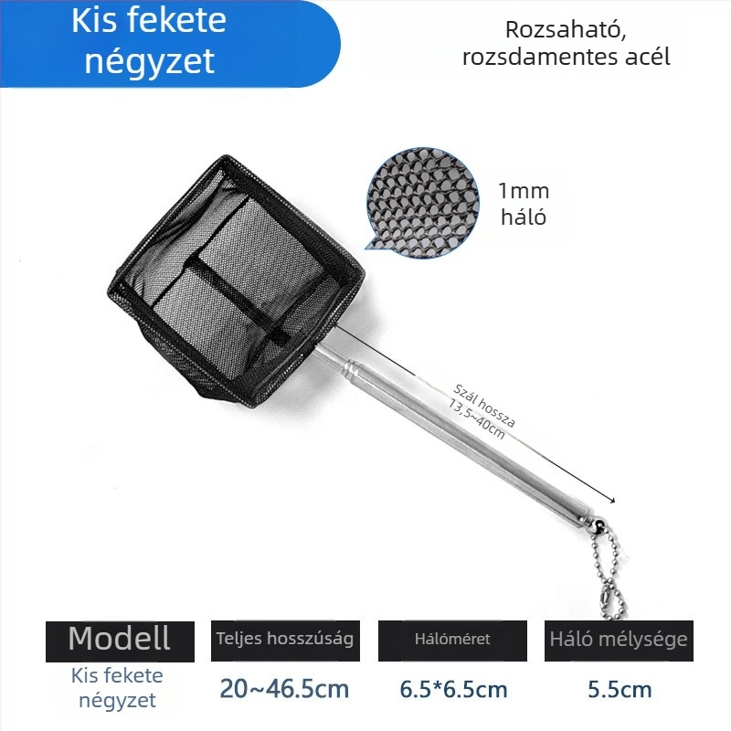 Rozsdamentes acélból készült teleszkópos akváriumi háló, sűrű hálóval, halak és teknősök számára