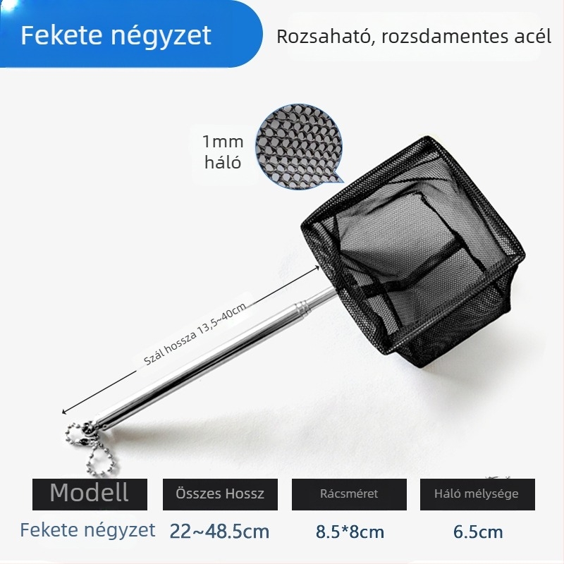 Rozsdamentes acélból készült teleszkópos akváriumi háló, sűrű hálóval, halak és teknősök számára