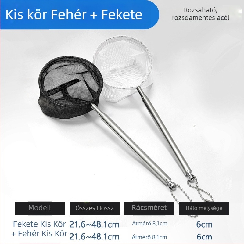 Rozsdamentes acélból készült teleszkópos akváriumi háló, sűrű hálóval, halak és teknősök számára