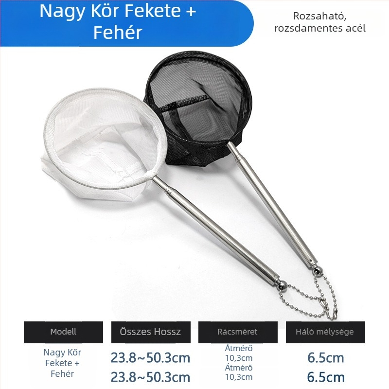 Rozsdamentes acélból készült teleszkópos akváriumi háló, sűrű hálóval, halak és teknősök számára