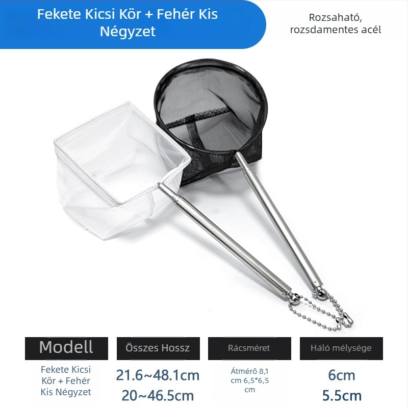 Rozsdamentes acélból készült teleszkópos akváriumi háló, sűrű hálóval, halak és teknősök számára