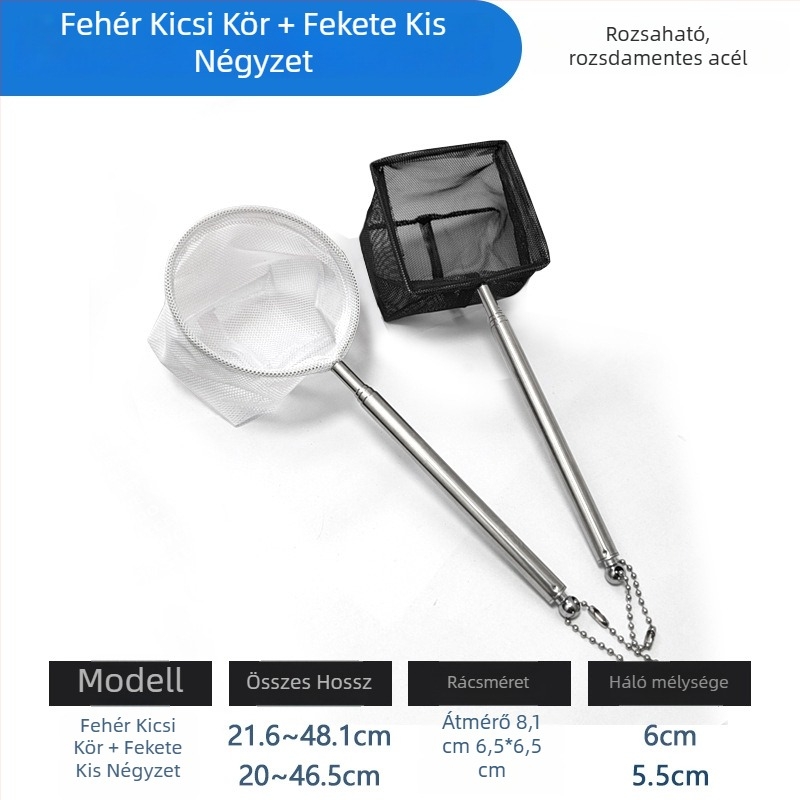 Rozsdamentes acélból készült teleszkópos akváriumi háló, sűrű hálóval, halak és teknősök számára