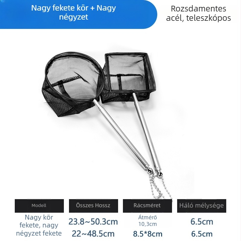 Rozsdamentes acélból készült teleszkópos akváriumi háló, sűrű hálóval, halak és teknősök számára