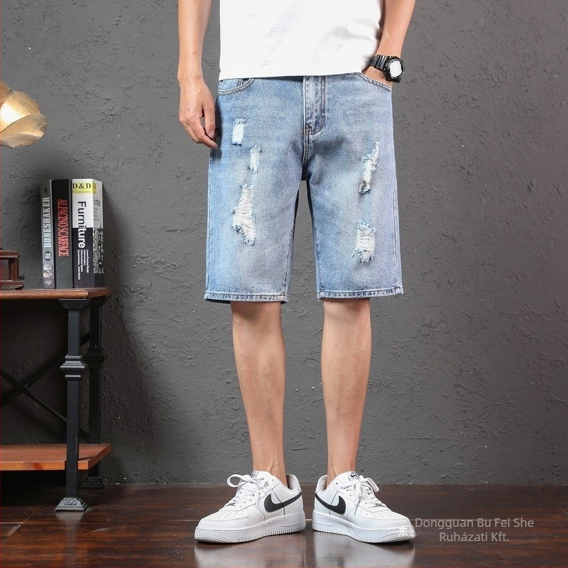 Denim rövidnadrág egyenes szabású, nyárra, közepes elasztikusság, 2024 nyári bevezetés