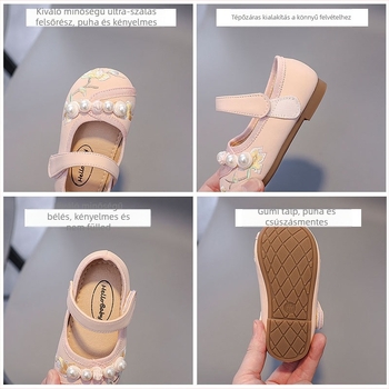 Új kínai stílusú Hanfu gyerekcipő lányoknak, mikroszálas műbőr felsőrész, Velcro-zárás, hímzett, puha talp