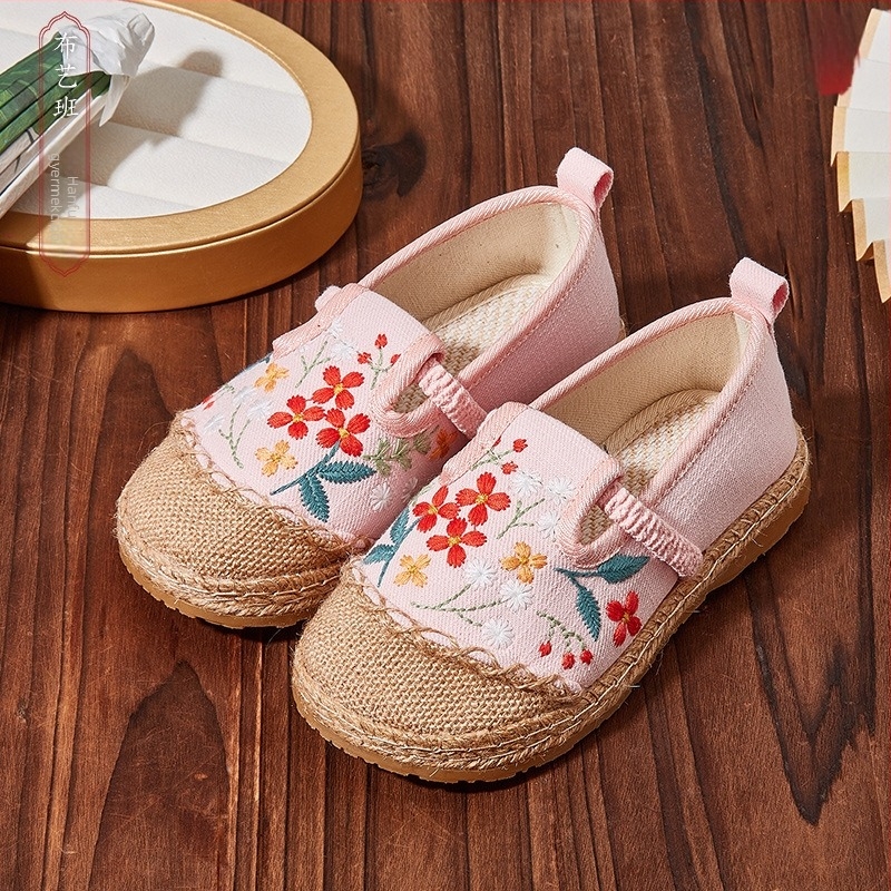 Lányoknak szánt vászon halászcipő - légáteresztő slip-on cipő, könnyű, hímzett mintával
