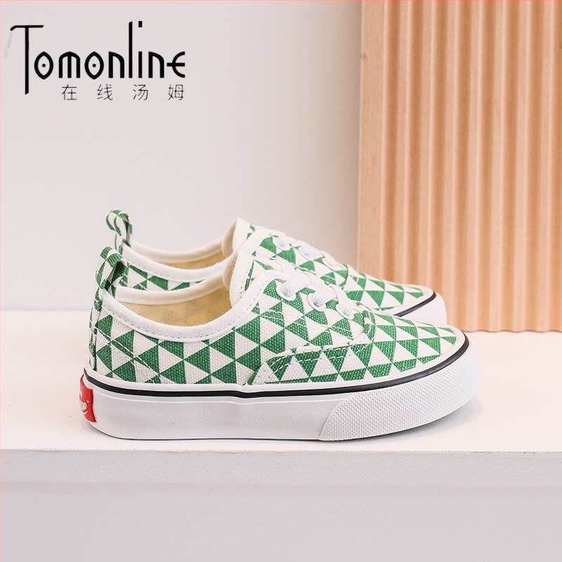 Gyerekeknek szóló slip-on vászoncipő, kockás mintázat, koreai stílus, vulkanizált talp