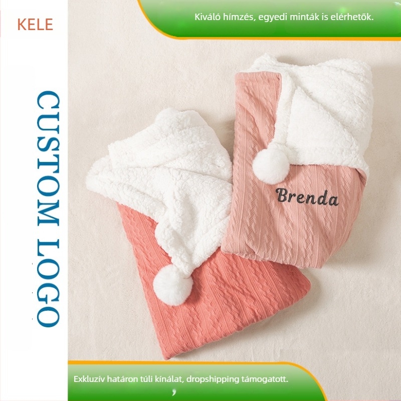 Baba jacquard kötött takaró fleece-bélés és szöveg-hímzéssel, gyerekeknek alváshoz és babakocsi takaróként