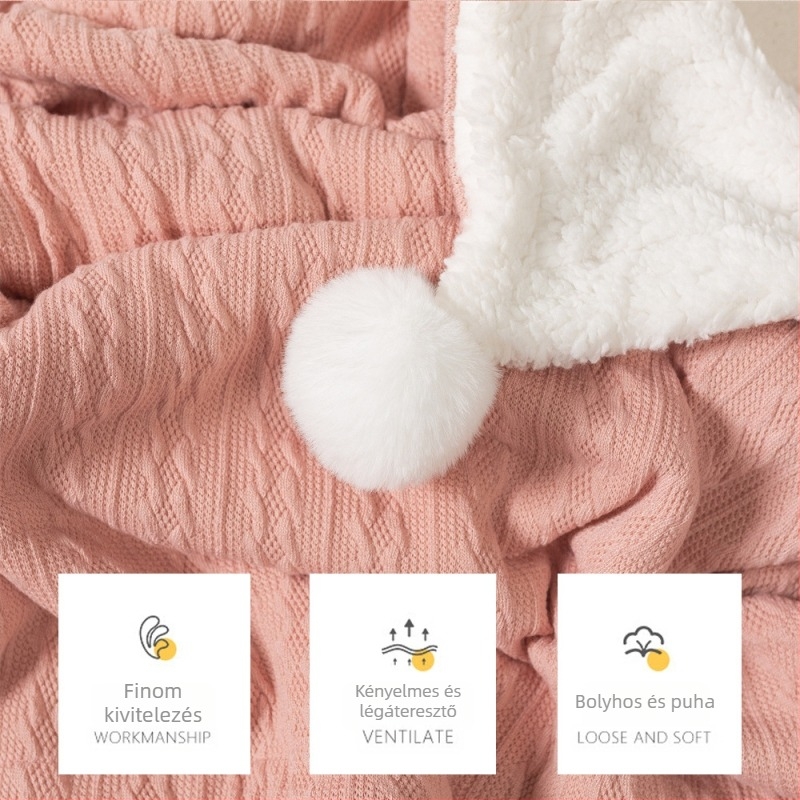 Baba jacquard kötött takaró fleece-bélés és szöveg-hímzéssel, gyerekeknek alváshoz és babakocsi takaróként