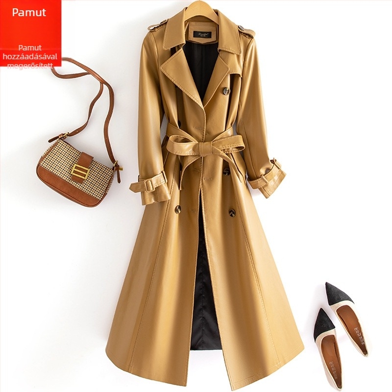 Emanko női műbőr kabát, karcsú fazon, hosszú ujjú, zakós gallér, háromgombos záródás