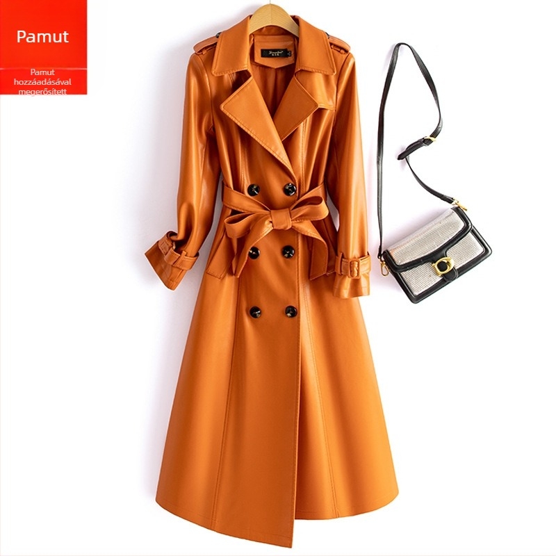 Emanko női műbőr kabát, karcsú fazon, hosszú ujjú, zakós gallér, háromgombos záródás