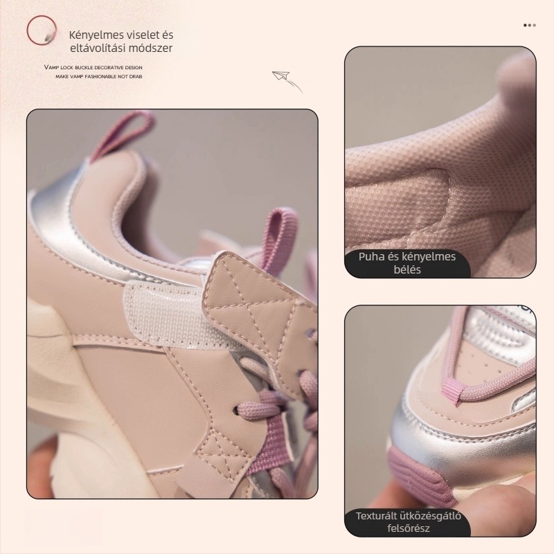 Lányoknak szóló dad shoes sportcipő, 2026-ös modell, könnyű, csúszásmentes, Velcro-zárás, PU+mesh felsőrész, tavasz–ősz