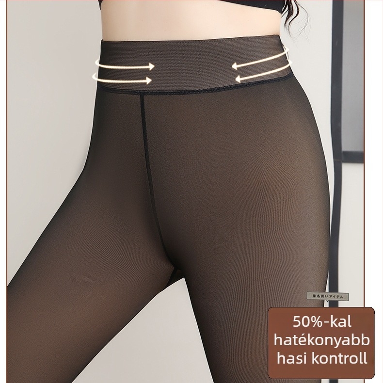 Plusz méretű szürke magas derekú thermal leggings nőknek, őszi–téli külső viseletre, vastag és meleg