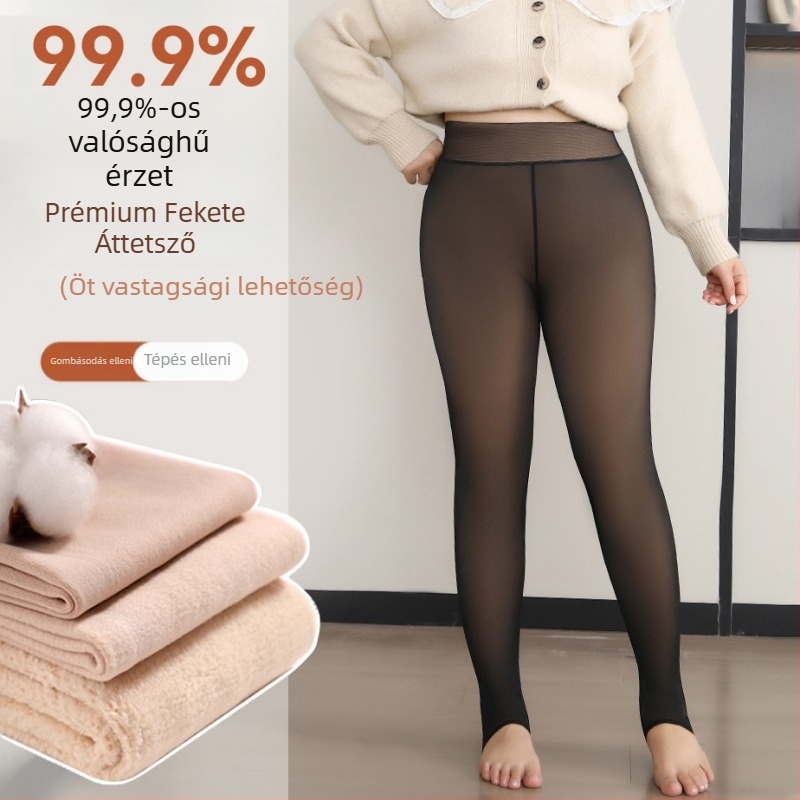 Plusz méretű szürke magas derekú thermal leggings nőknek, őszi–téli külső viseletre, vastag és meleg