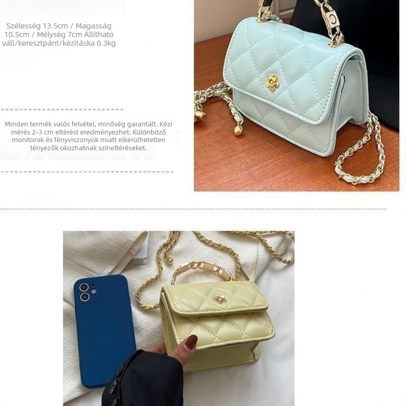 Női mini crossbody táska kamellia mintával, rombusz varrással, XL méret