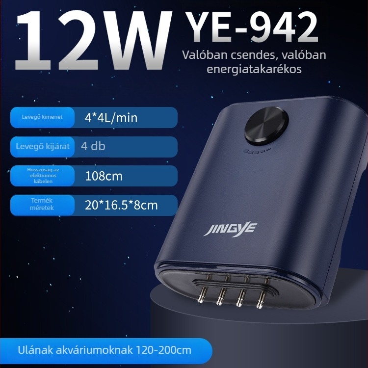 Jingye oxigénpumpa – aranyhalak számára, négyfejű aerátor nagy levegőmennyiséggel, háztartási akváriumi vízszivattyú, 1 kg