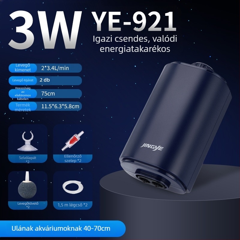 Jingye oxigénpumpa – aranyhalak számára, négyfejű aerátor nagy levegőmennyiséggel, háztartási akváriumi vízszivattyú, 1 kg