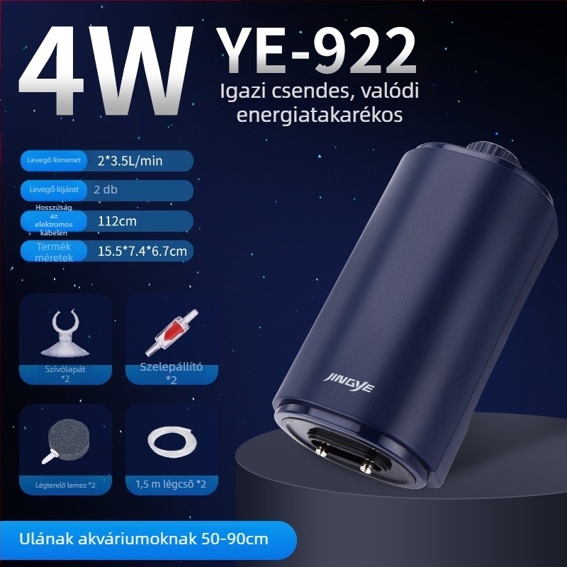Jingye oxigénpumpa – aranyhalak számára, négyfejű aerátor nagy levegőmennyiséggel, háztartási akváriumi vízszivattyú, 1 kg