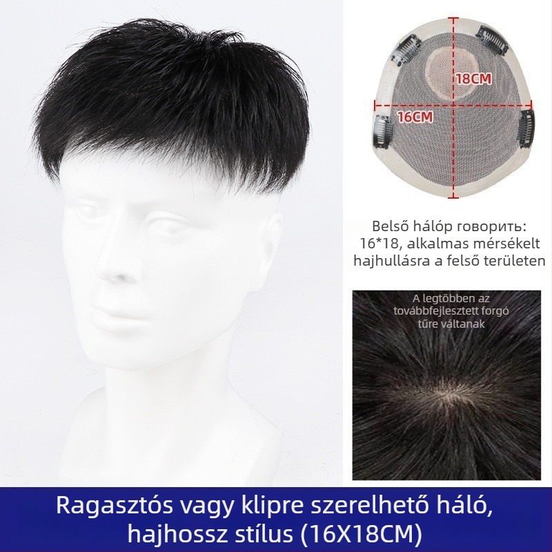 Férfi rövid hajú paróka, valódi emberi haj, modell 1618, mechanikus feldolgozás
