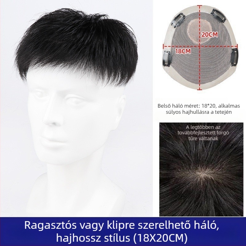 Férfi rövid hajú paróka, valódi emberi haj, modell 1618, mechanikus feldolgozás