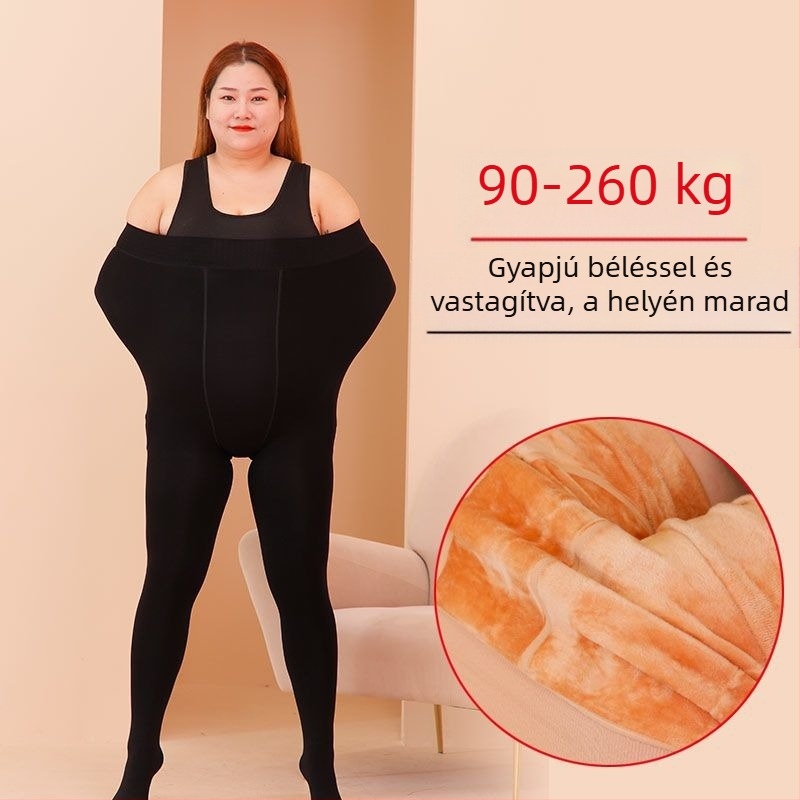 Plusz méretű női leggings őszi–téli szezonra, fleece-béléssel, vastag, magas derekú, testszínű