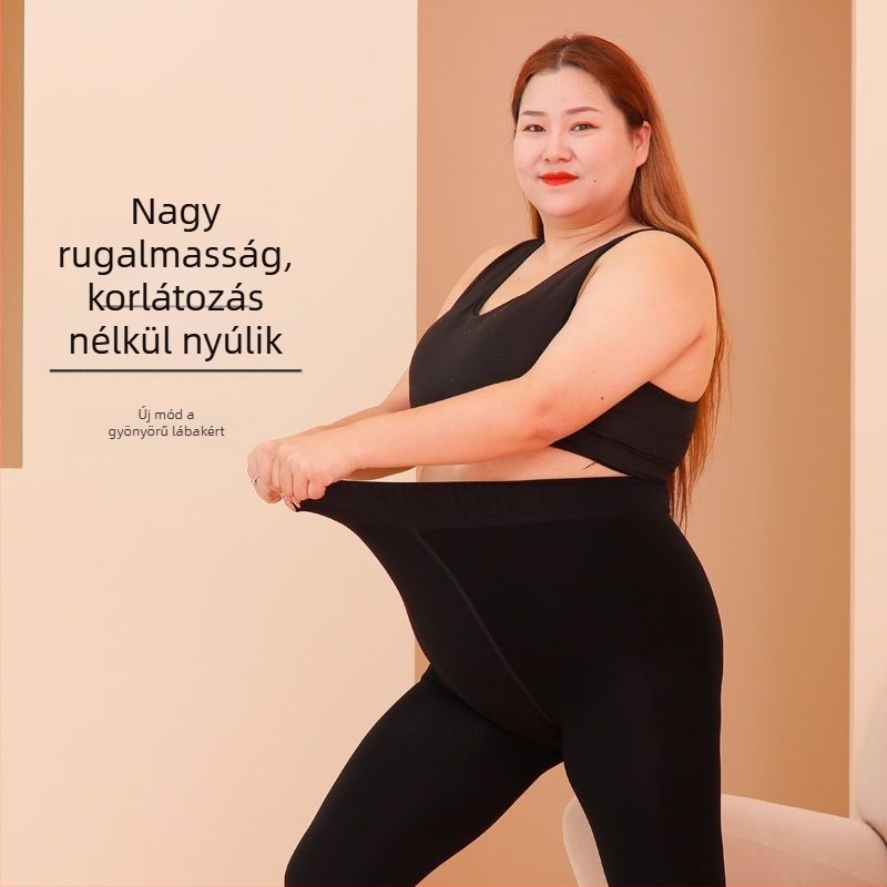 Plusz méretű női leggings őszi–téli szezonra, fleece-béléssel, vastag, magas derekú, testszínű