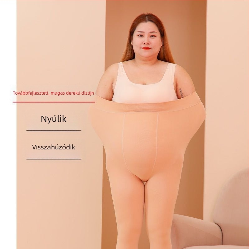Plusz méretű női leggings őszi–téli szezonra, fleece-béléssel, vastag, magas derekú, testszínű