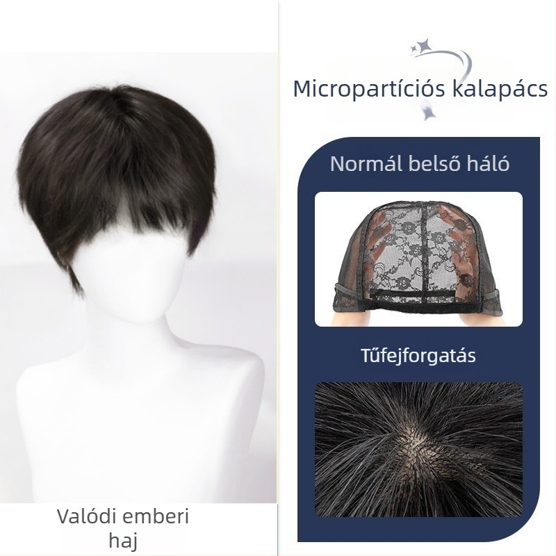 Férfi paróka valódi emberi hajból, teljesen kézzel készített, modell X01, növeli a haj volumenét és megváltoztatja a stílust