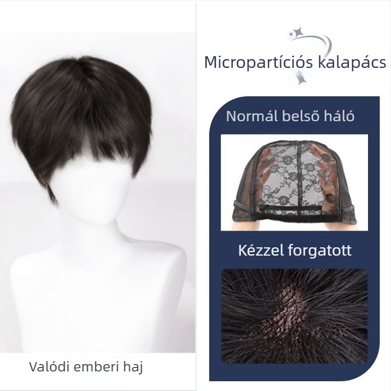 Férfi paróka valódi emberi hajból, teljesen kézzel készített, modell X01, növeli a haj volumenét és megváltoztatja a stílust