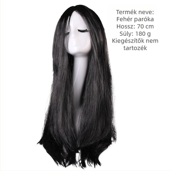 Természetes hosszú, egyenes paróka középső elválasztással, modell 212, hazai selyem haj, cosplay kiegészítő