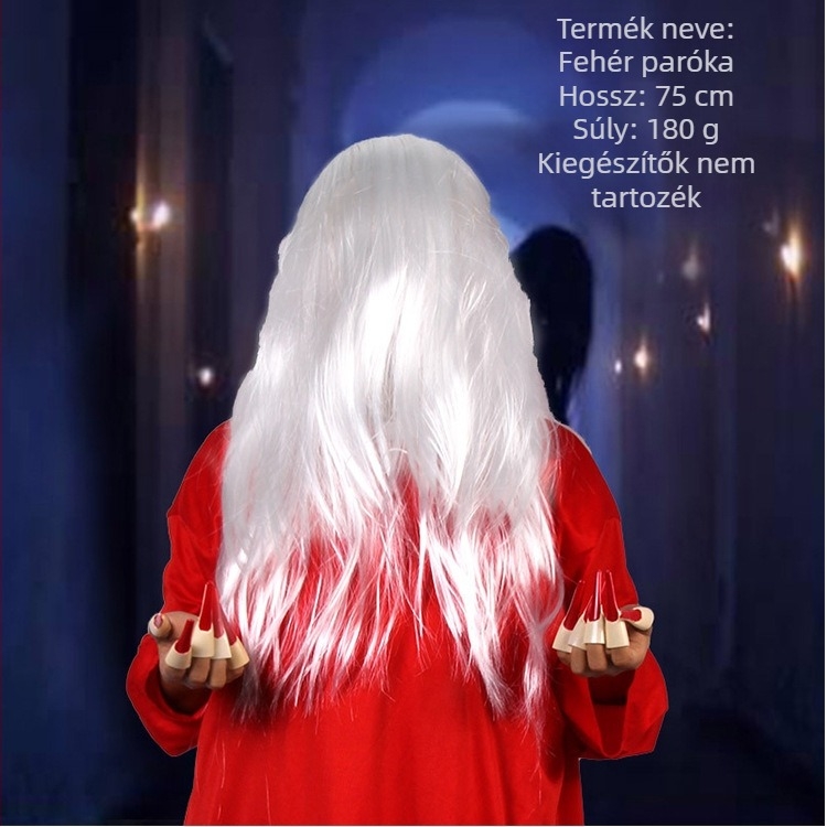 Természetes hosszú, egyenes paróka középső elválasztással, modell 212, hazai selyem haj, cosplay kiegészítő