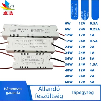 LED-szalaghoz tartozó tápegység, bemenet 12V/24V, teljesítmény 6W/12W/24W/36W, kapcsoló üzemmódú tápegység, állandó feszültség, CE tanúsítvány