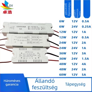LED-szalaghoz tartozó tápegység, bemenet 12V/24V, teljesítmény 6W/12W/24W/36W, kapcsoló üzemmódú tápegység, állandó feszültség, CE tanúsítvány