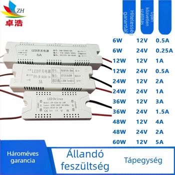 LED-szalaghoz tartozó tápegység, bemenet 12V/24V, teljesítmény 6W/12W/24W/36W, kapcsoló üzemmódú tápegység, állandó feszültség, CE tanúsítvány
