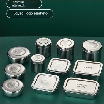 304 rozsdamentes acél minta doboz, kerek, mikrohullámú sütőben használható, 500 darab