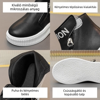 Koreai stílusú gyerek Martin csizmák, puha talpú, Velcro-zárás, boka magasságú, őszi-téli szezonhoz