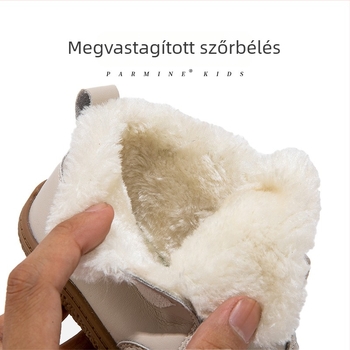Valódi bőrből készült gyerekeknek szánt magas szárú téli bakancs fleece-béléssel, vastagított dizájn, uniszex.