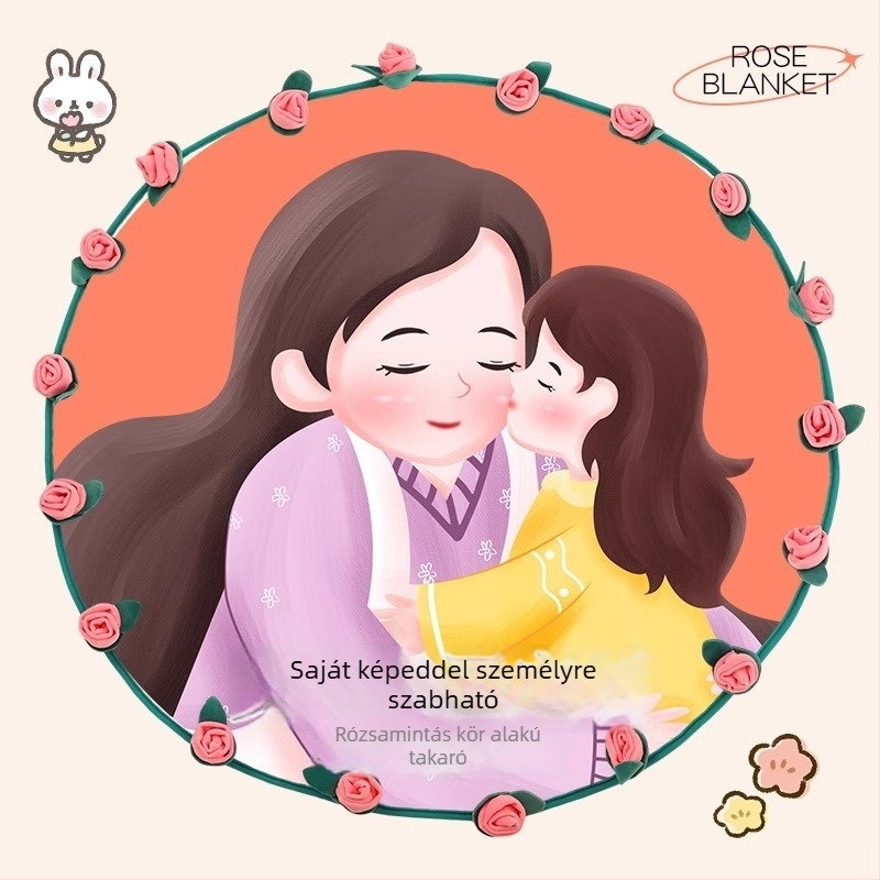 Rózsamintás flanel takaró | Minden évszakra, 300–500 g poliészter, Flanel takaró, Stílus: Új kínai stílus