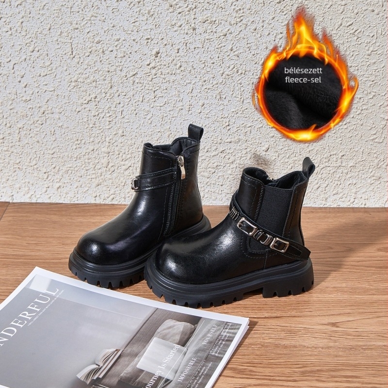 Gyerekeknek szóló Martin csizmák lányoknak, fleece béléssel, oldalsó cipzárral, gumitalppal, csíkos mintázat