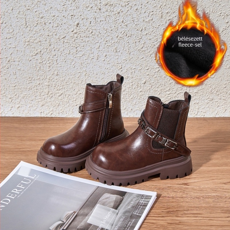 Gyerekeknek szóló Martin csizmák lányoknak, fleece béléssel, oldalsó cipzárral, gumitalppal, csíkos mintázat