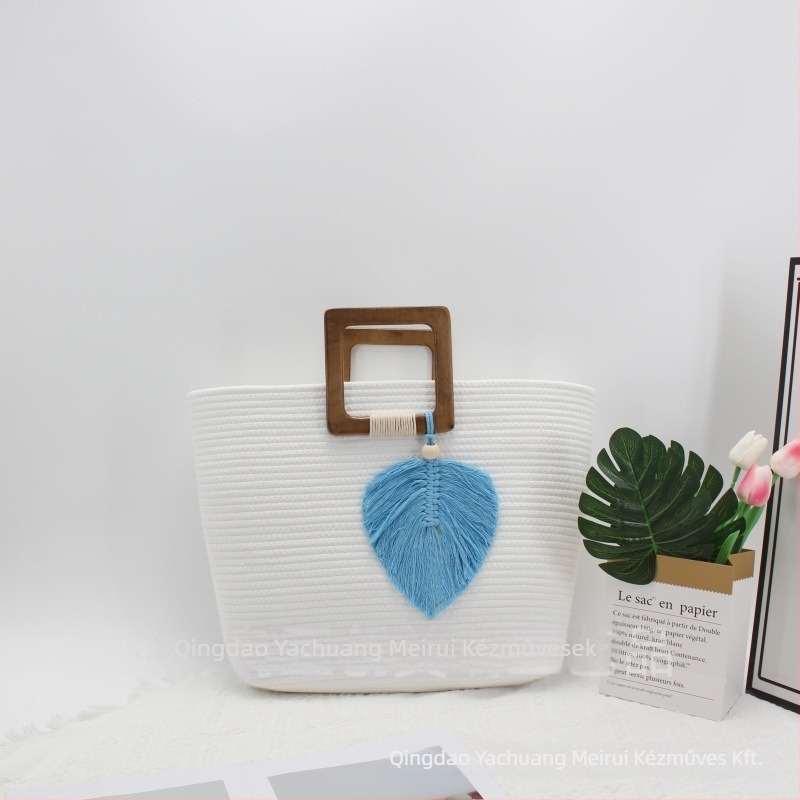 Pamutból készült kötött tote táska, nyitott felső, téglalap alakú, fiatalos campus stílus, belső cipzáras zseb