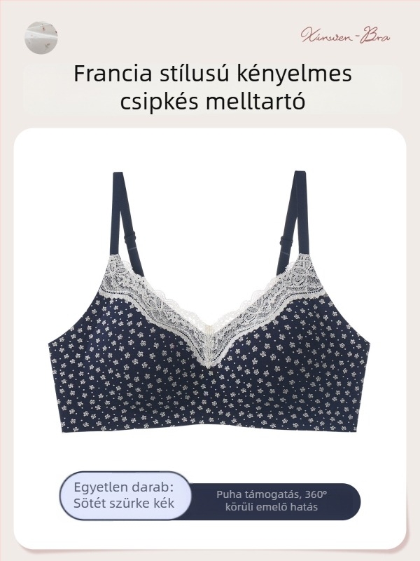 Sima csipkés virágmintás melltartó szett, kosár 3/4, tiszta pamut anyag, bélés elasztikával, emelés és gyűjtés, hátul három sor kampó, rögzített dupla pántok