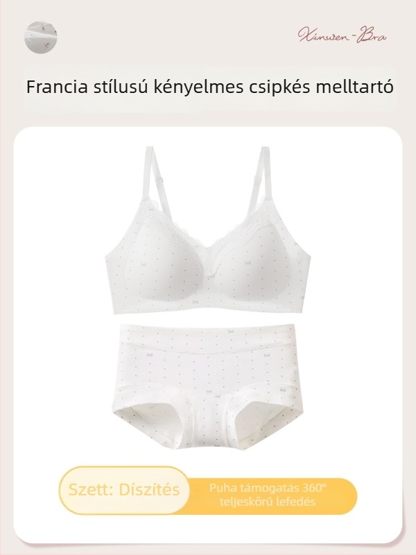 Sima csipkés virágmintás melltartó szett, kosár 3/4, tiszta pamut anyag, bélés elasztikával, emelés és gyűjtés, hátul három sor kampó, rögzített dupla pántok