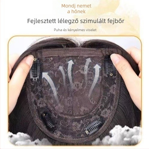 Csúcstartó egy darabból álló paróka, természetes stílus, selyem haj, ferde frufru, mechanikus feldolgozás