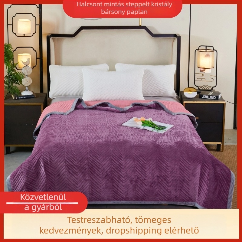 Kristályos velúr pléd poliészter töltettel, gépben mosható, vastag, többfunkciós csúszásmentes tatami quilt