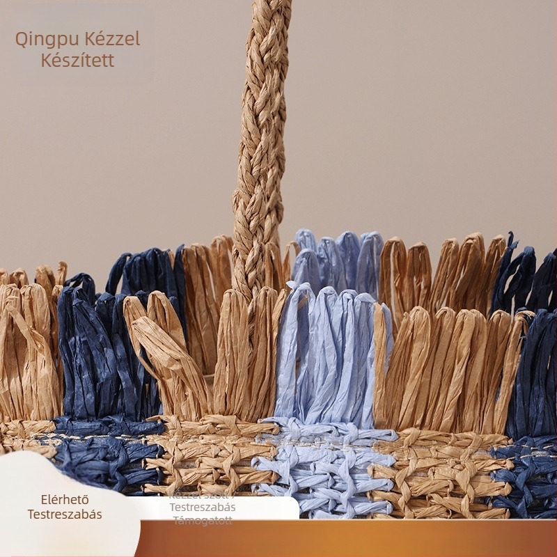 Papiroszból szőtt táska szabadidős utazásokhoz, függőleges négyzet alakú forma, cipzárral záródó, belső cipzáras zseb