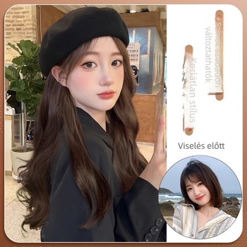 Levehető, mindent egyben beret/paróka nőknek, hosszú göndör haj, koreai stílus, hőálló szintetikus rostok