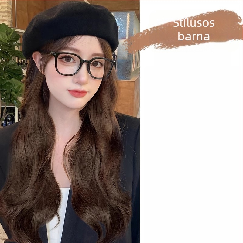 Levehető, mindent egyben beret/paróka nőknek, hosszú göndör haj, koreai stílus, hőálló szintetikus rostok