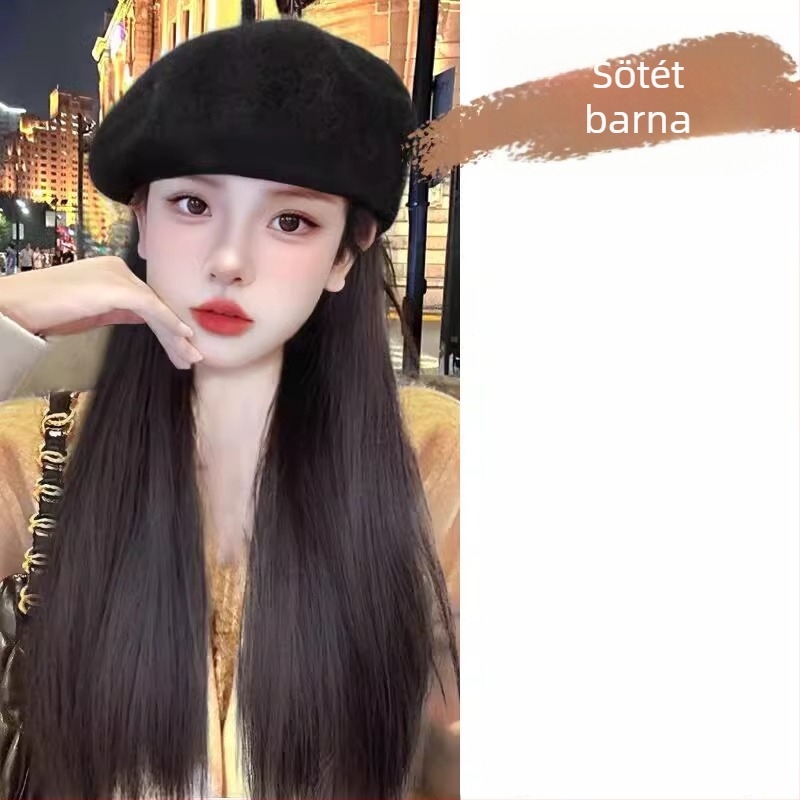 Levehető, mindent egyben beret/paróka nőknek, hosszú göndör haj, koreai stílus, hőálló szintetikus rostok