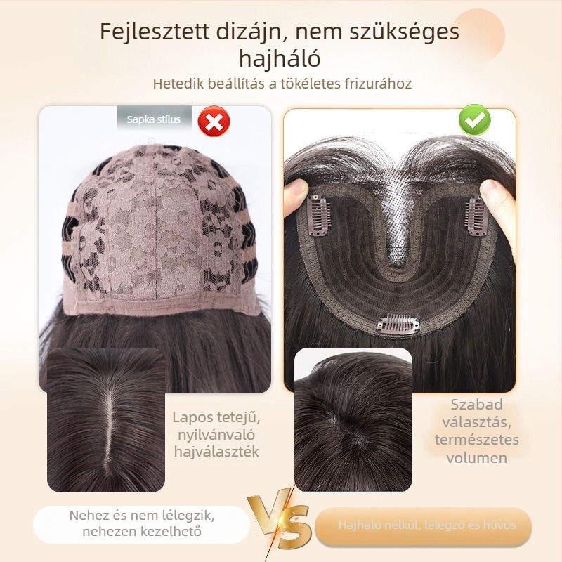 Női hosszú hajú paróka, kézzel font csipés alap, láthatatlan darab, félkész, haj protéin selyem/flange selyem, természetes stílus, hosszú egyenes haj frufival